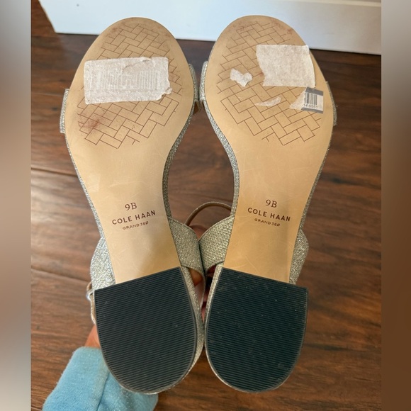 NWT Cole Haan Josie Block Heel Silver Glitter Ankle Strap Dress Sandals-Size 9B - Picture 11 of 13
